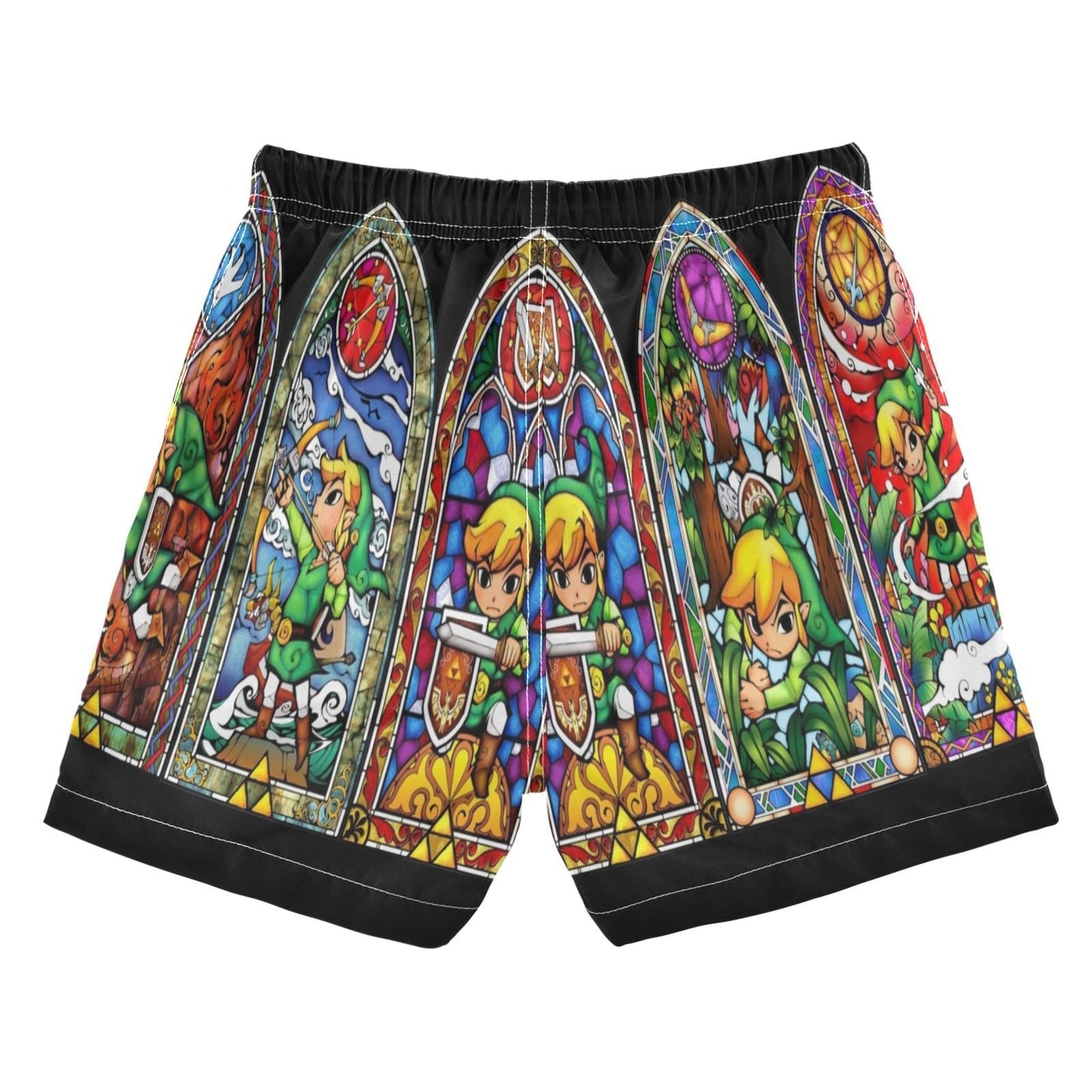 The Legend Of Zelda Shorts Link Fighting Poses Stained Glasses Beach Shorts Colorful