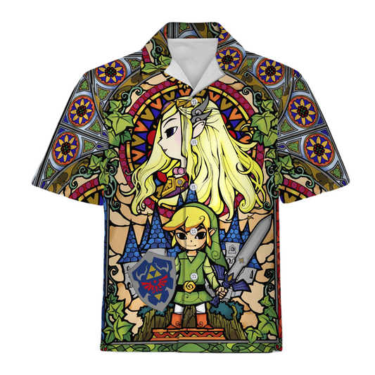 Legend Of Zelda Hawaii Shirt Legend Of Zelda Windwaker Stained Glass Hawaiian Shirt Colorful Unisex