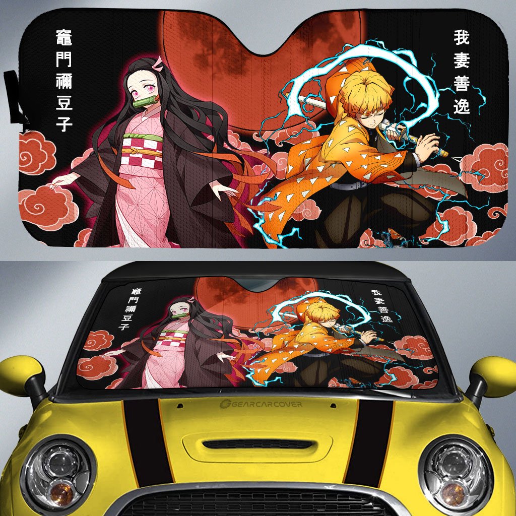 Zenitsu And Nezuko Car Sunshade Custom Demon Slayer Anime Car Accessories