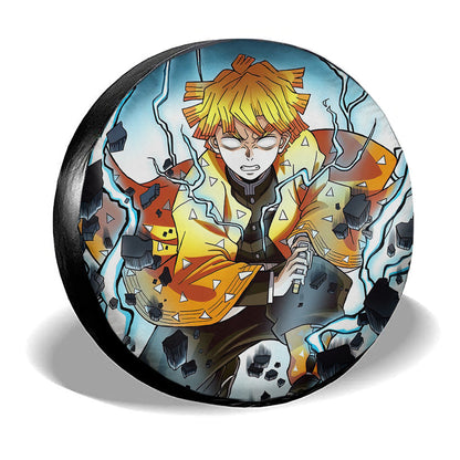 Demon Slayer Spare Tire Cover Zenitsu Agatsuma Fighting Pose Tire Covers Yellow Blue