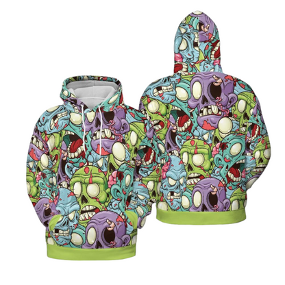 Zombie Hoodie Zombie Heads Doodle Pattern Hoodie Colorful Unisex