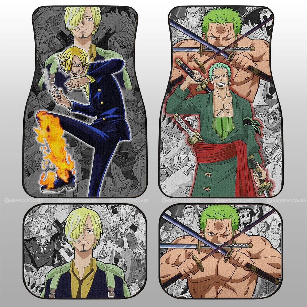 One Piece Car Mats Sanji And Zoro Faces Graphic Manga Pattern Car Floor Mats Colorful