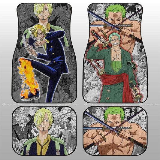 One Piece Car Mats Sanji And Zoro Faces Graphic Manga Pattern Car Floor Mats Colorful