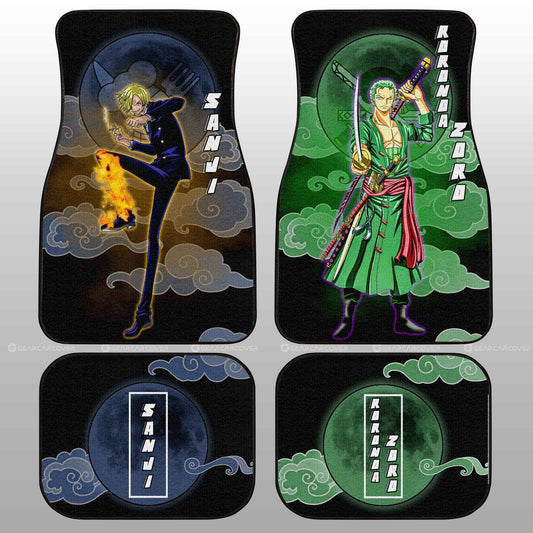 One Piece Car Mats Sanji And Zoro Cloud And Moon Pattern Car Floor Mats Blue Green