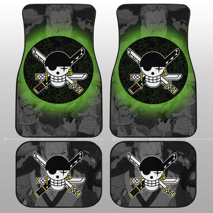One Piece Car Mats Manga Pattern Zoro Jolly Roger Symbol Car Floor Mats Black Green