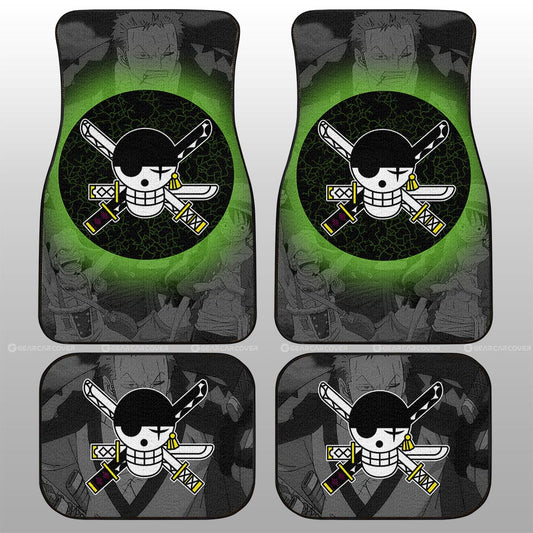 One Piece Car Mats Manga Pattern Zoro Jolly Roger Symbol Car Floor Mats Black Green
