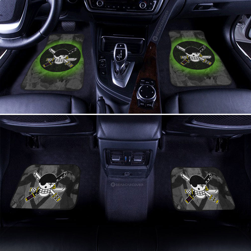One Piece Car Mats Manga Pattern Zoro Jolly Roger Symbol Car Floor Mats Black Green