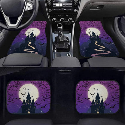 Halloween Car Mats Road To Haunted Castle Under Moonlight Car Floor Mats Black Purple