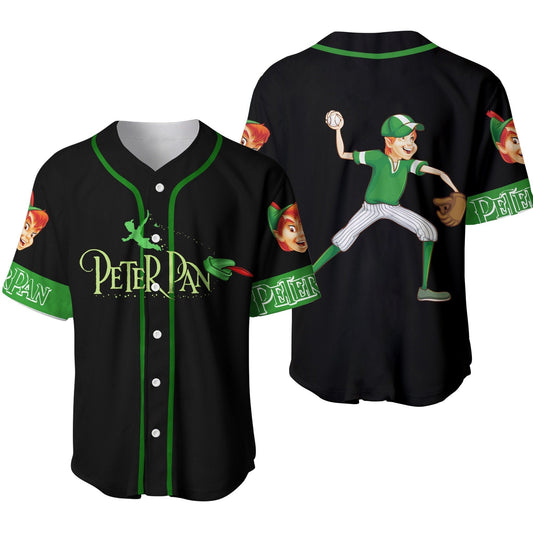 Disney Jersey Disney Peter Pan Playing As Pitcher Graphic Green Black Jersey Shirt Disney Baseball Jersey Peter Pan Baseball Jersey