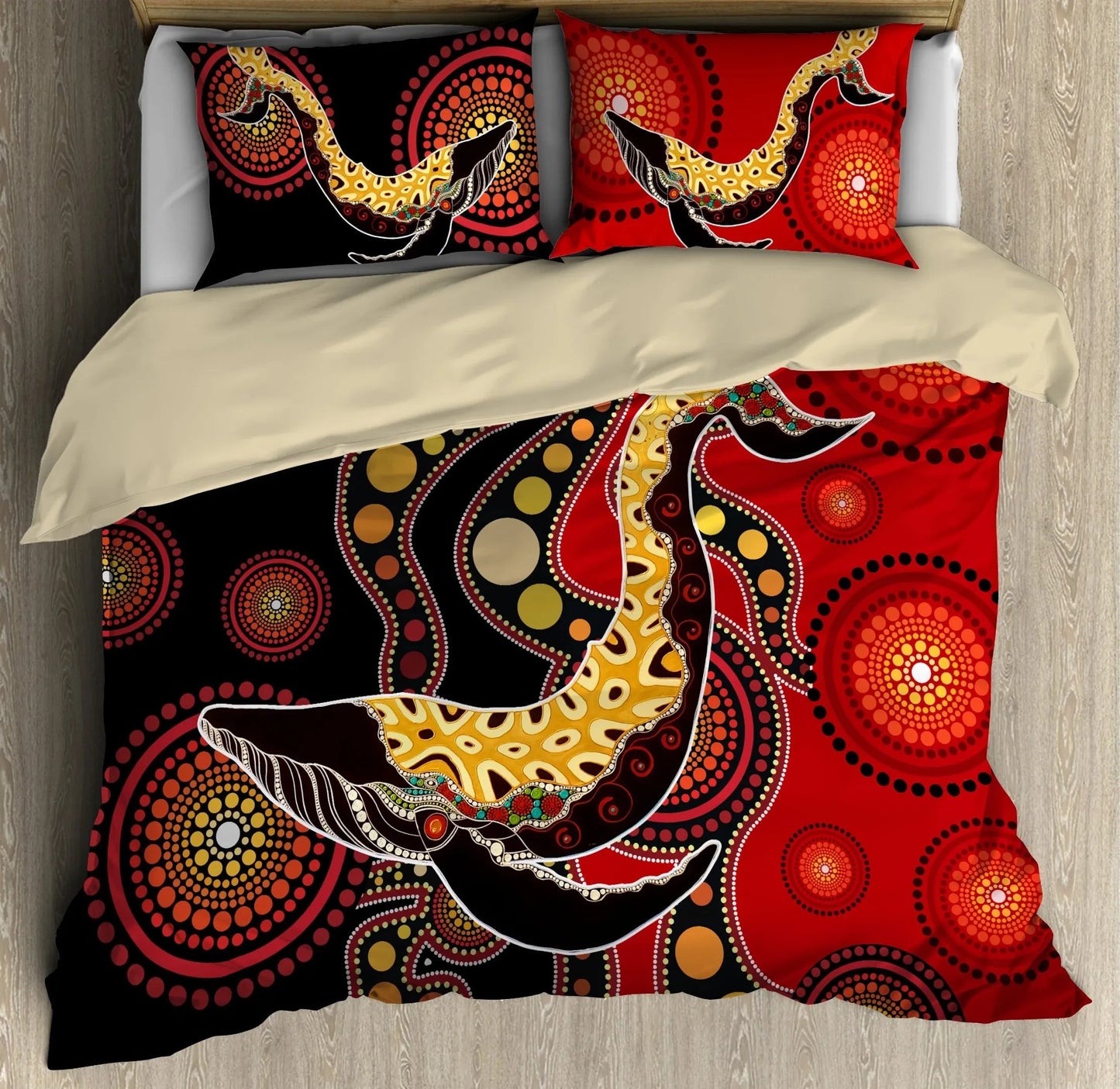 Shark Bedding Set Shark Graphic Australia Culture Pattern Duvet Covers Orange Unique Gift