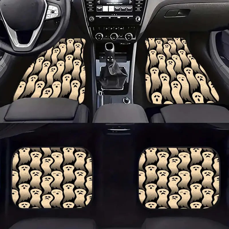 Halloween Car Mats Halloween Phantom Ghost Pattern Car Floor Mats Brown Gray