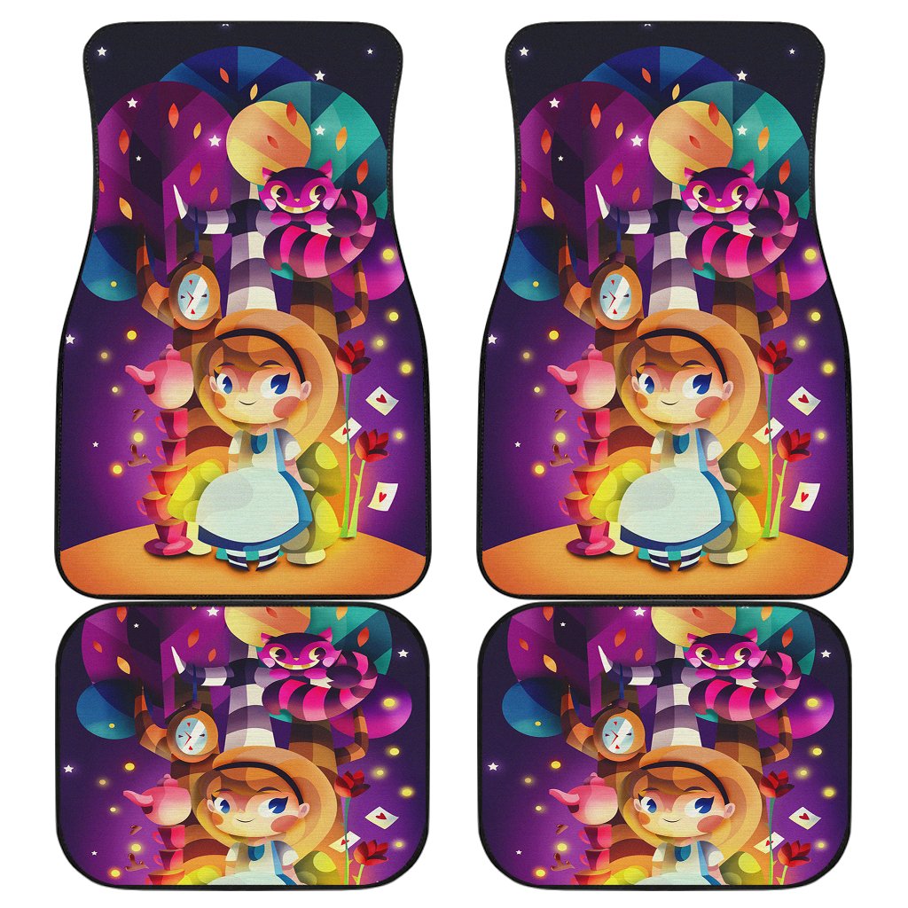 Alice In Wonderland Car Mats Chibi Cartoon Style Alice In Wonderland Car Floor Mats Colorful