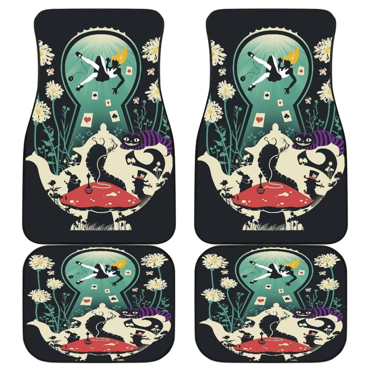 Alice In Wonderland Car Mats Alice In Wonderland Character Silhouette Car Floor Mats Colorful