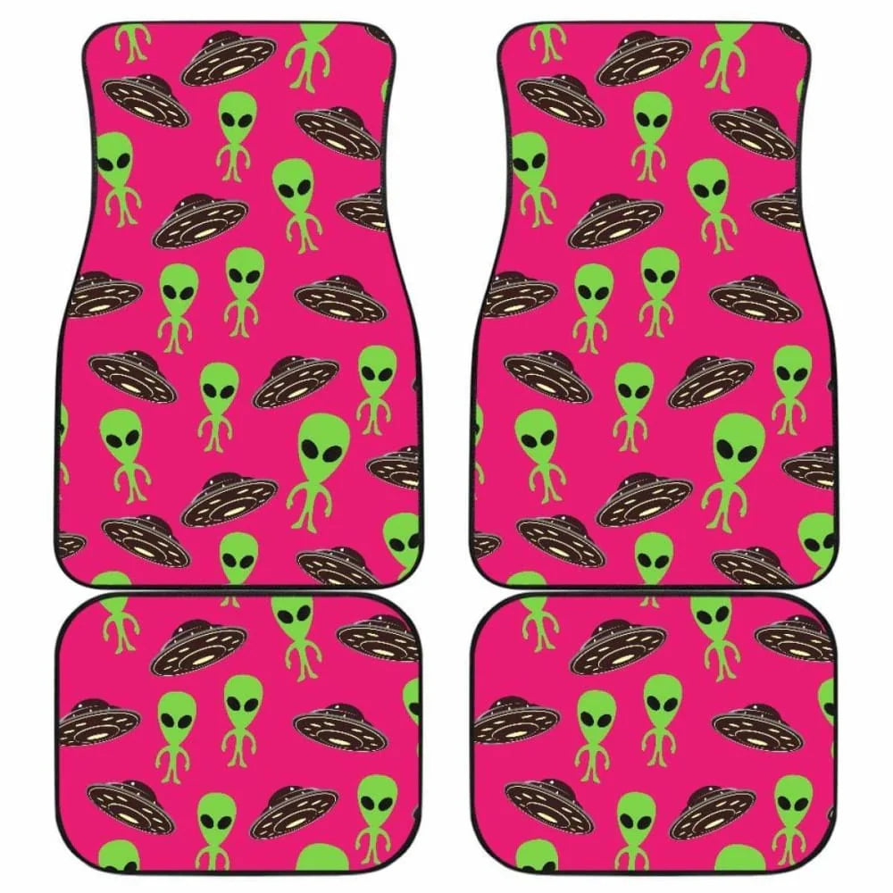 Alien Car Mats Outerspace Alien UFO Pattern Car Floor Mats Pink Green