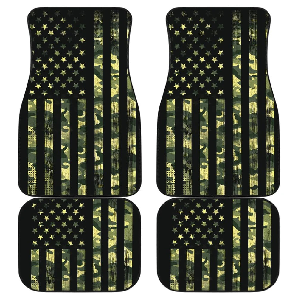 Veteran Car Mats American Flag Military Camoflage Pattern Car Floor Mats Black Green