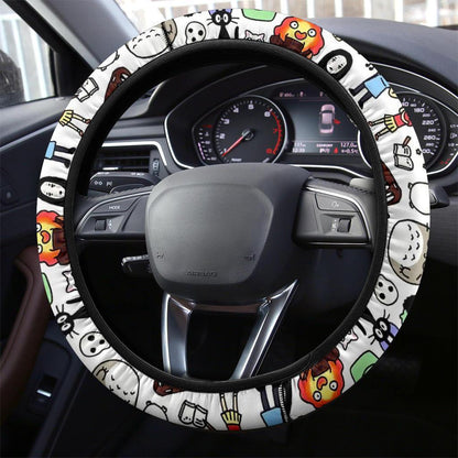 SGhibli Steering Wheel Cover All SGhibli Characters Pattern Driving Wheel Cover White