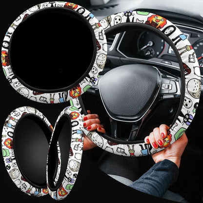 SGhibli Steering Wheel Cover All SGhibli Characters Pattern Driving Wheel Cover White