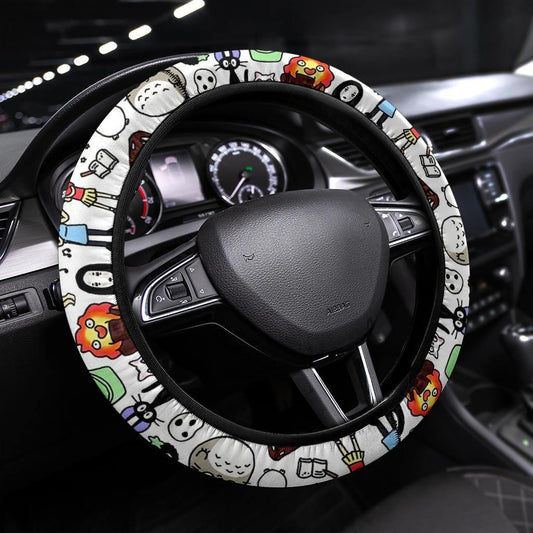 SGhibli Steering Wheel Cover All SGhibli Characters Pattern Driving Wheel Cover White