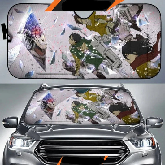 Attack On Titan Car Sun Shade AOT Fighting Broken Glasses Winshield Sun Shade White