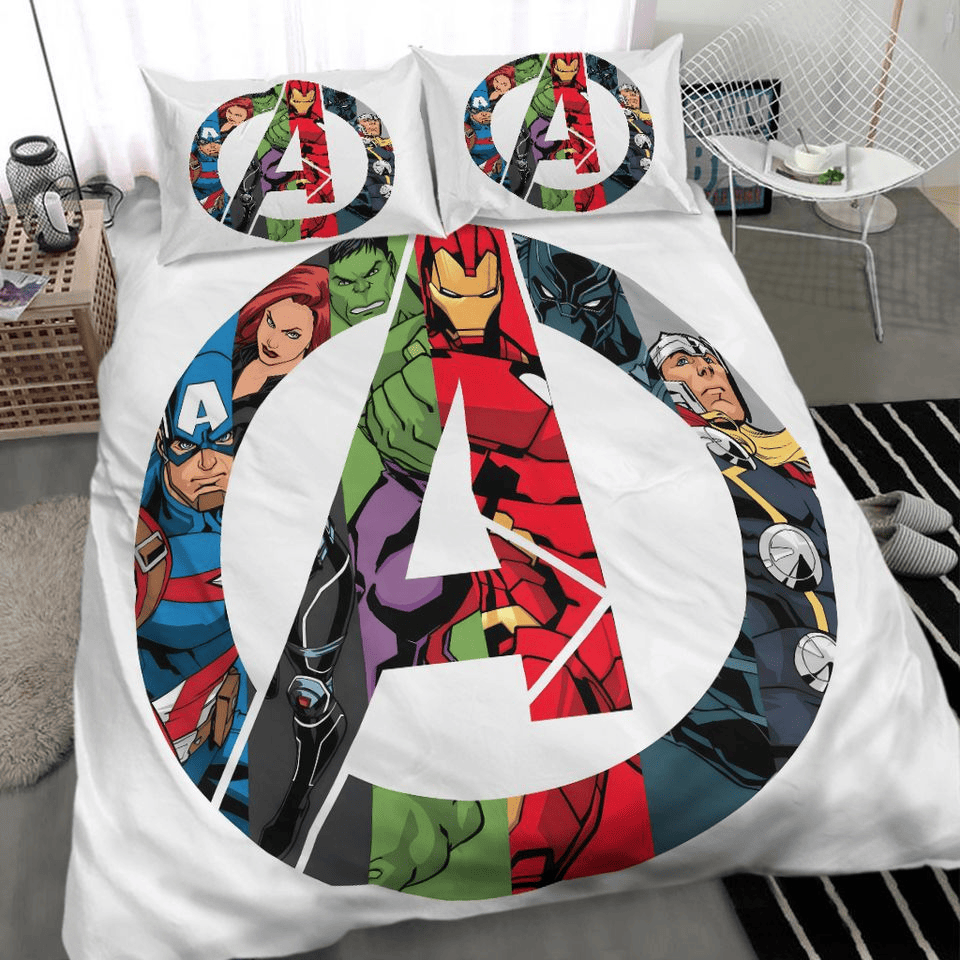 MV Bedding Set Avengers Logo Superheroes Graphic Duvet Covers White Unique Gift