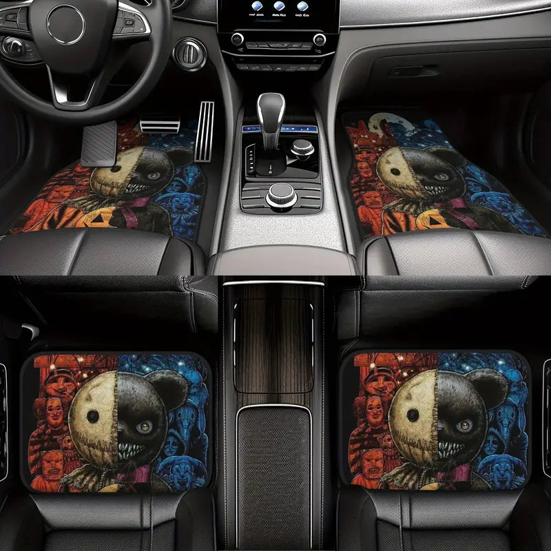 Halloween Car Mats Scary Halloween Characters Pattern Car Floor Mats Orange Blue