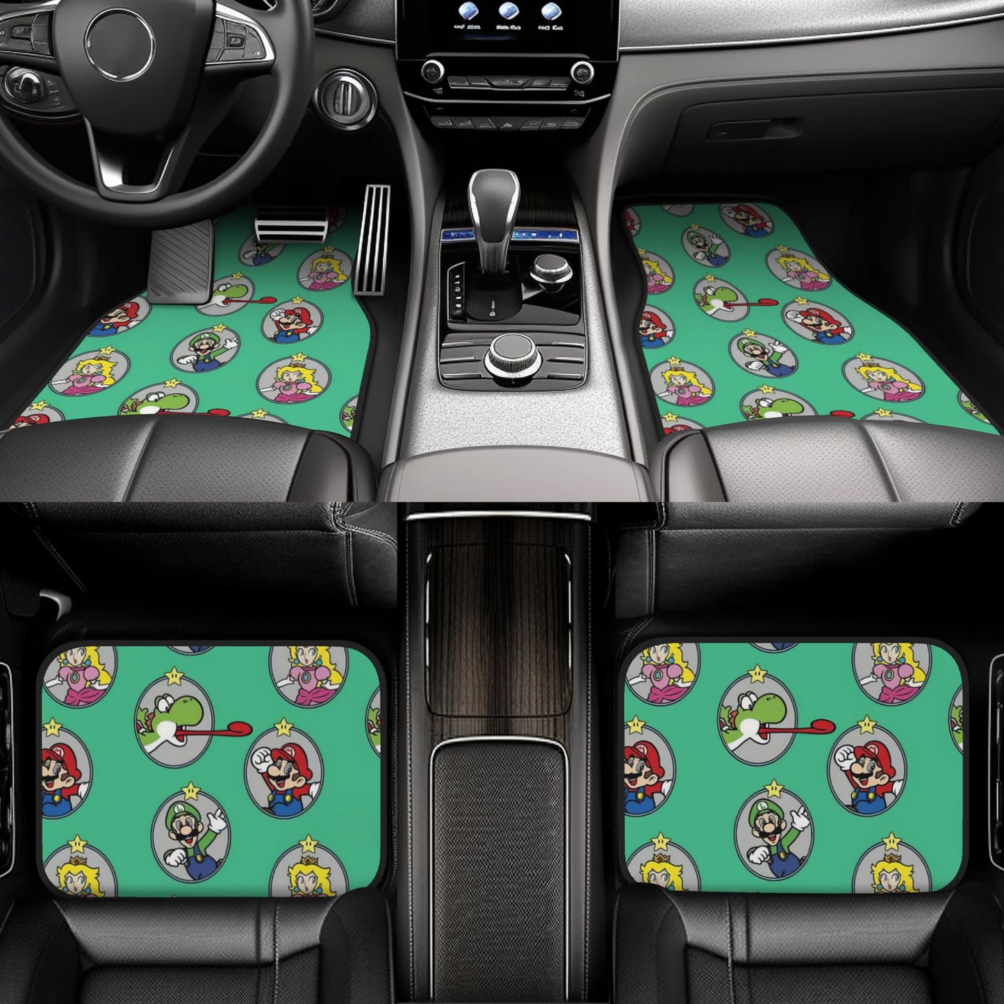 Mario Car Mats Mario Game Characters In Picture Frames Pattern Car Floor Mats Green