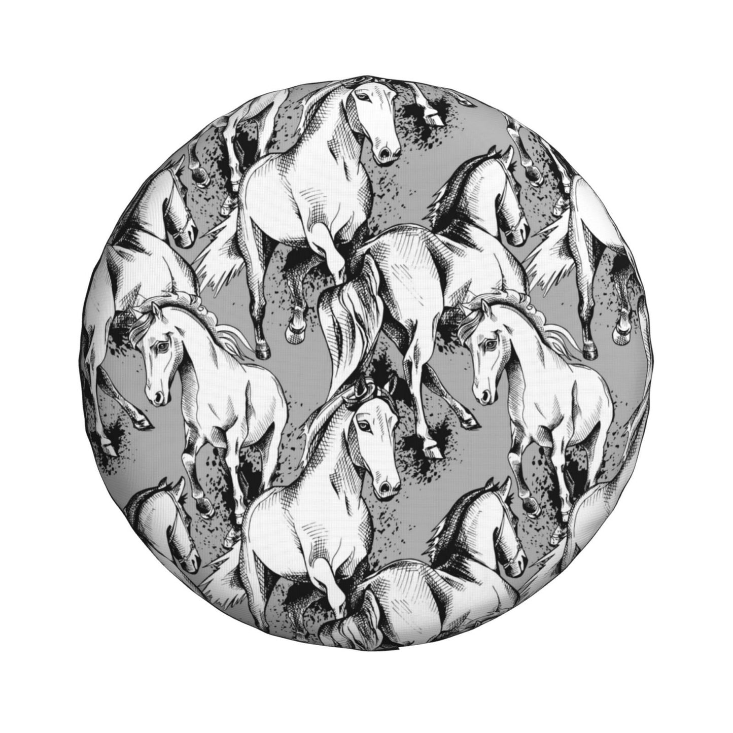 Horse Spare Tire Cover Sketch Art Horse Pattern Tire Covers White Gray