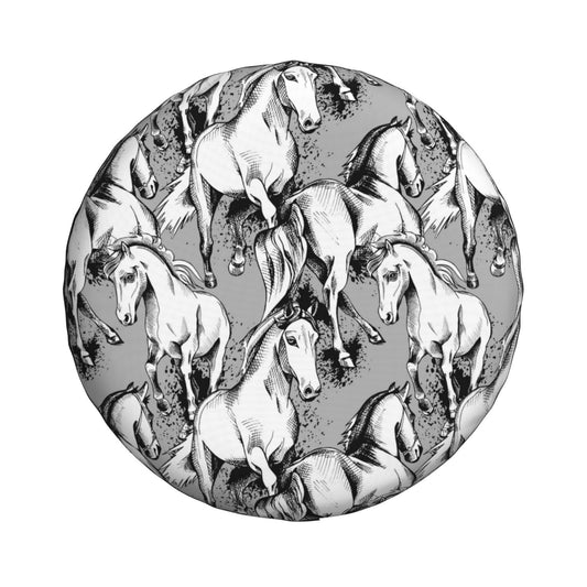 Horse Spare Tire Cover Sketch Art Horse Pattern Tire Covers White Gray