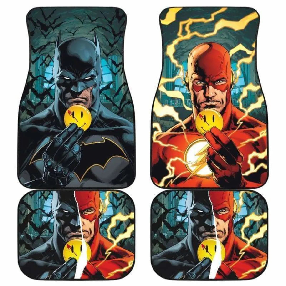 Batman Car Mats DC Batman And Flash Smiling Emoji Car Floor Mats Black Red