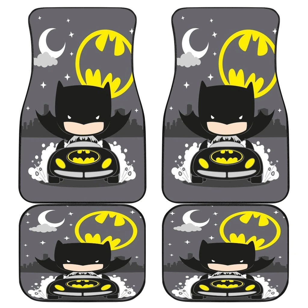 Batman Car Mats DC Batman Chibi Cute On Batmobile Car Floor Mats Black Gray