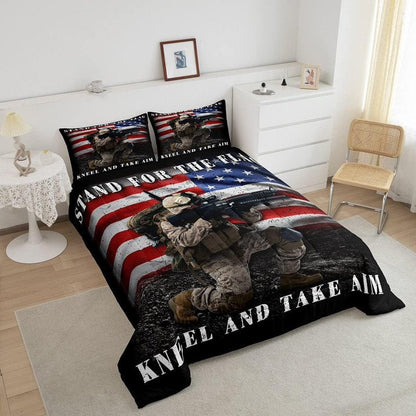 Veteran Bedding Set Stand For The Flag Kneel And Take Aim Duvet Covers Black Unique Gift