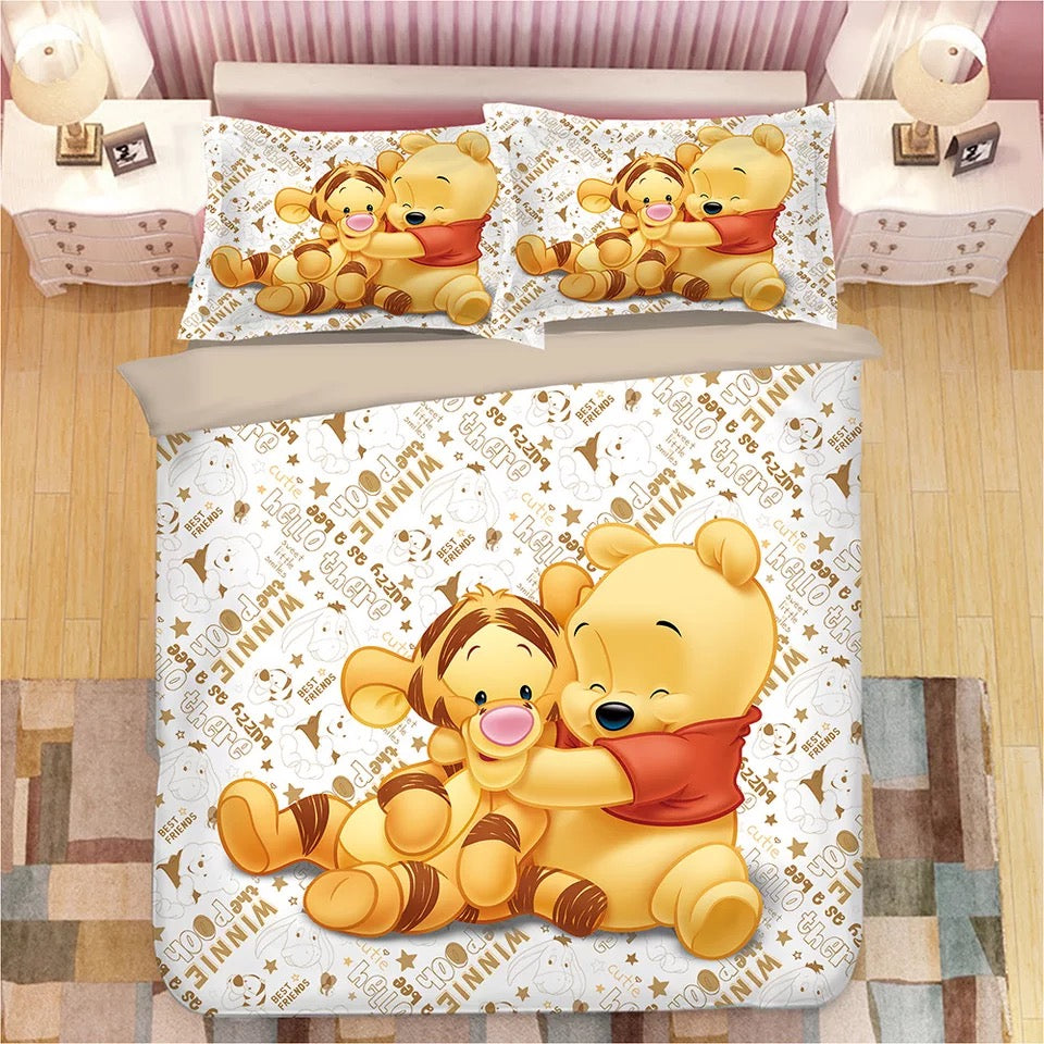 WTP Bedding Set DN Pooh And Tigger Hello There Duvet Covers White Orange Unique Gift