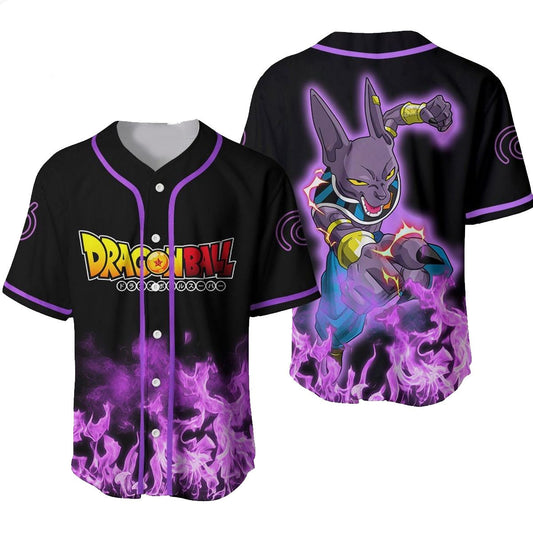 Dragon Ball Baseball Jersey Beerus Sama Dragon Ball Jersey Shirt Black Purple Unisex Adult New Release