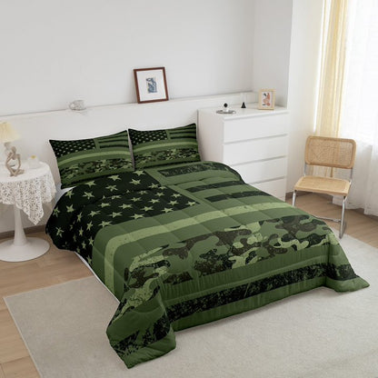 Veteran Bedding Set Veteran American Flag Camoflage Pattern Duvet Covers Green Unique Gift