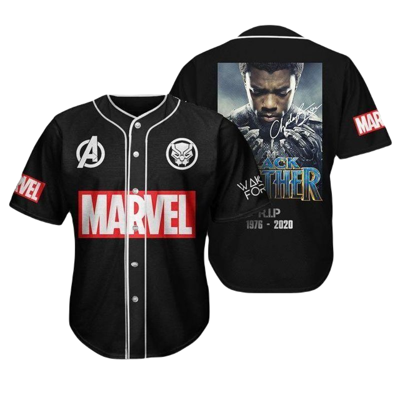 Black Panther Baseball Jersey MV Black Panther RIP Chadwick Boseman Jersey Shirt Black Unisex Adult New Release