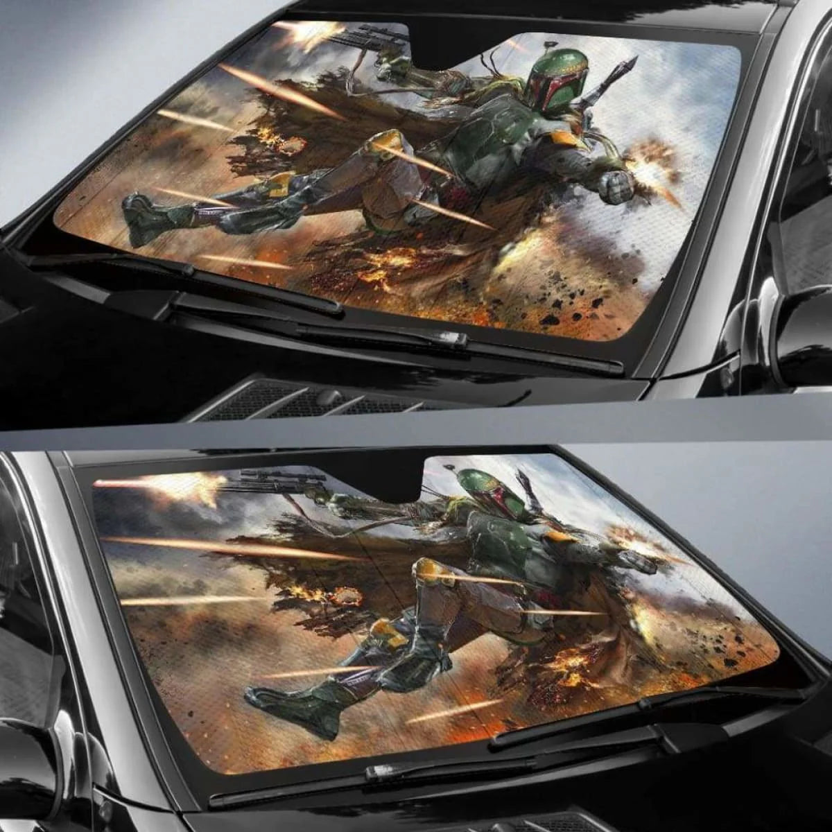 SW Car Sun Shade Boba Fett Fighting War Winshield Sun Shade Brown