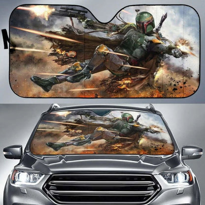 SW Car Sun Shade Boba Fett Fighting War Winshield Sun Shade Brown