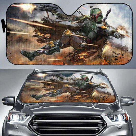 SW Car Sun Shade Boba Fett Fighting War Winshield Sun Shade Brown