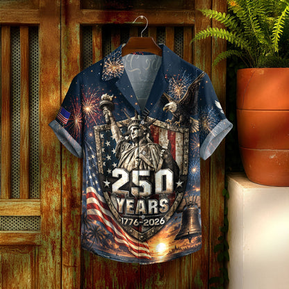 USA 250th Celebration Freedom Shield Hawaiian Shirt - Patriotic Gift For Him