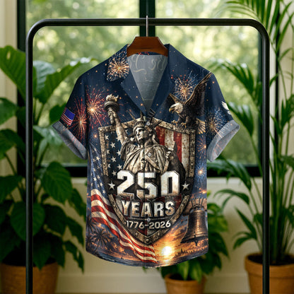 USA 250th Celebration Freedom Shield Hawaiian Shirt - Patriotic Gift For Him