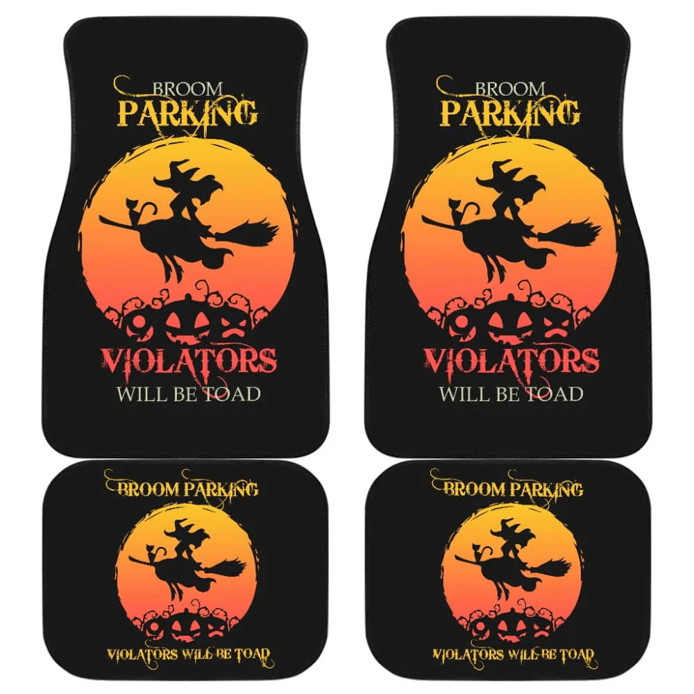 Halloween Car Mats Broom Parking Violators Will Be Toad Car Floor Mats Black Orange