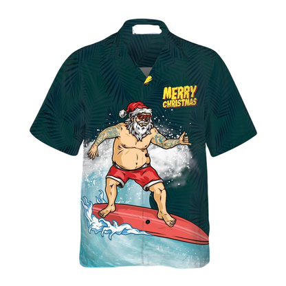 Christmas Hawaii Shirt Surfing Santa Claus Merry Christmas Hawaiian Shirt Colorful Unisex