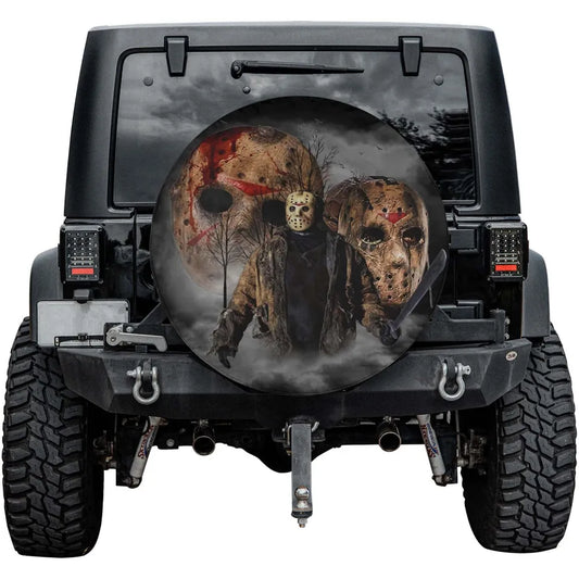 Horror Spare Tire Cover Horror Character Jason Voorhees Graphic Tire Covers Brown Black