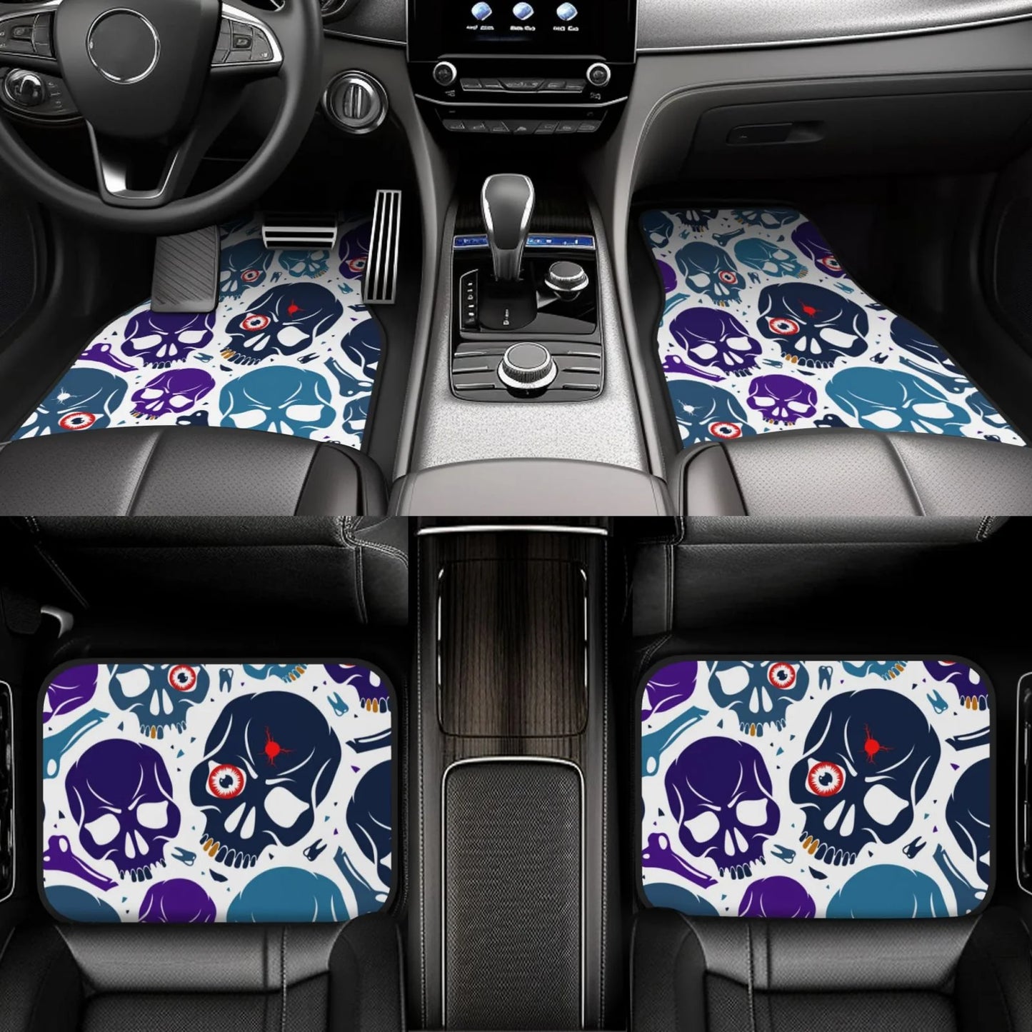 Halloween Car Mats Halloween Eye Skull Broken Brones Teeth Car Floor Mats White Blue