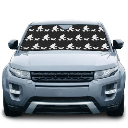 Bigfoot Car Sun Shade Bigfoot Walking A Dog Winshield Sun Shade Black White