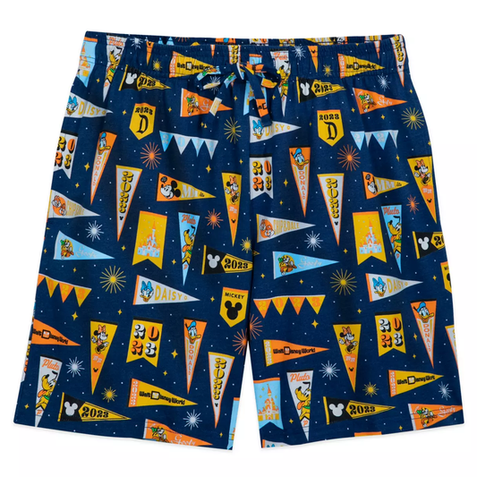 DN Shorts DN Characters Pennant Flag Pattern Beach Shorts Blue Yellow