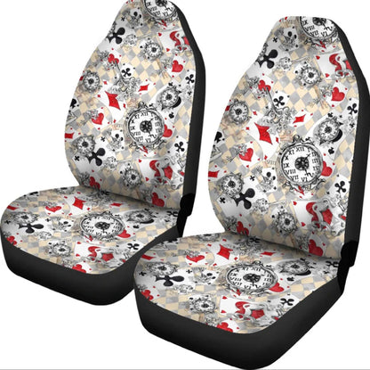 Alice In Wonderland Car Seat Covers DN Alice In Wonderland Cards Clocks Pattern Seat Covers Black Red