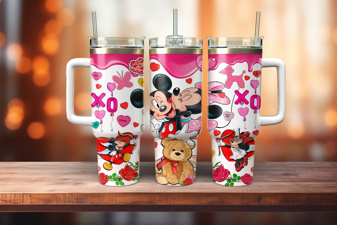 MM 40 Oz Tumbler MM Minnie Couple Kissing Tumbler 40 Oz White Pink