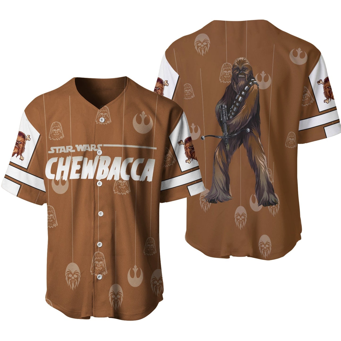 Star Wars Jersey Star Wars Chewbacca Character Rebel Alliance Patterns Brown White Jersey Shirt Star Wars Baseball Jersey