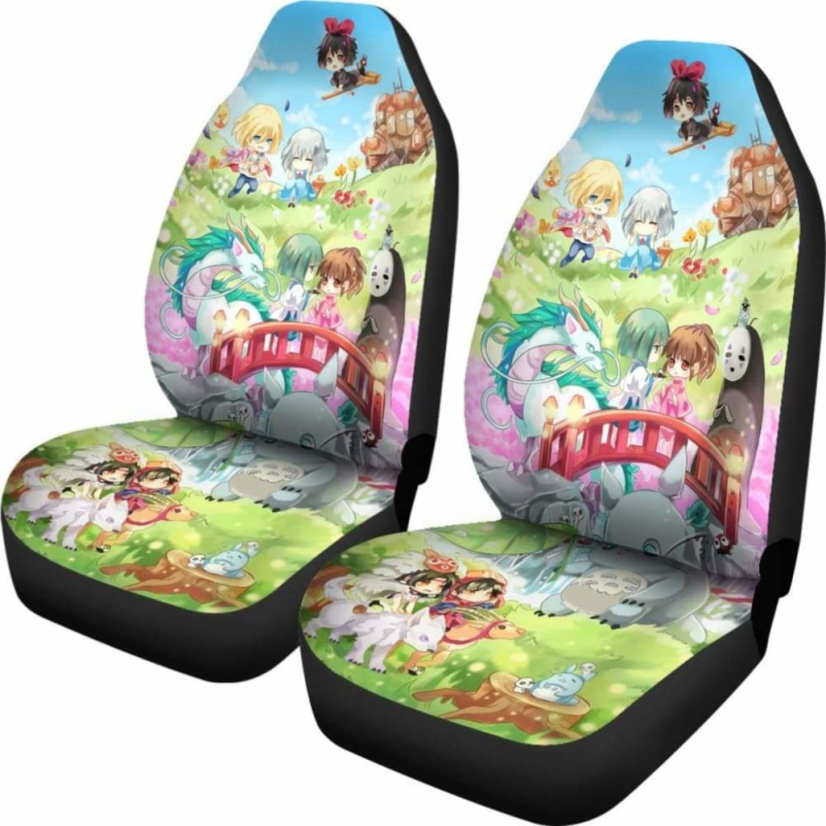 SGhibli Car Seat Covers Chibi Ghibli Characters Graphic Seat Covers Colorful